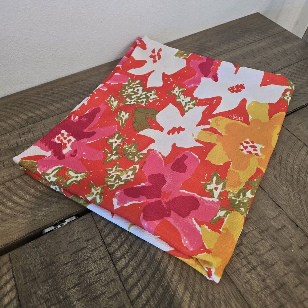 Vtg Vera Neumann Floral Tablecloth 60x67 Pink Orange Red Vintage Retro Flowers